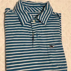 Blue and white striped Vineyard Vines polo